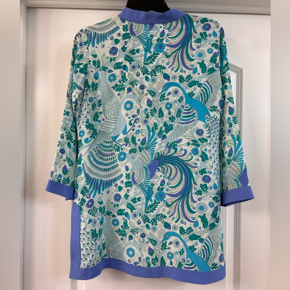 ANNIE GRIFFIN 100% SILK blouse with floral/ bird print. Size Small - Picture 5 of 8